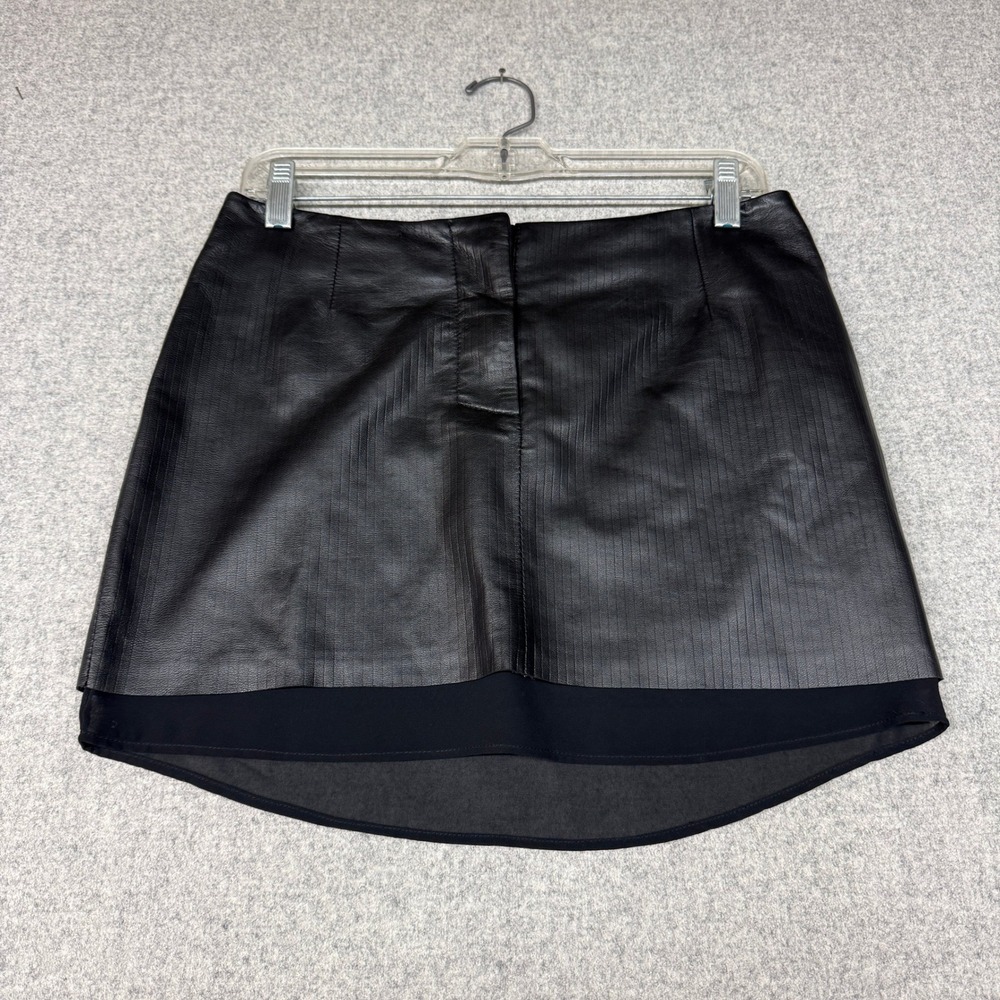 H&M Skirt Mini Size 6 Black Textured Faux Leather Sheer Layered Hem Edgy Chic